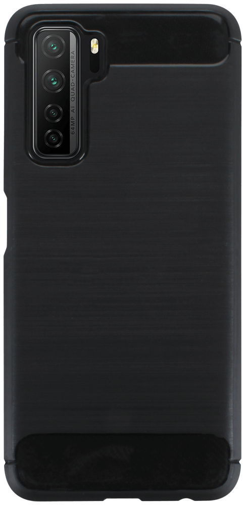 Huawei P40 Lite 5G ütésálló szilikon tok szálcsiszolt-karbon minta légpárnás sarok fekete