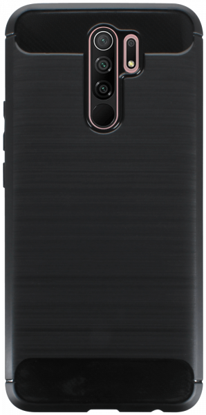 Xiaomi Redmi 9 ütésálló szilikon tok szálcsiszolt-karbon minta légpárnás sarok fekete
