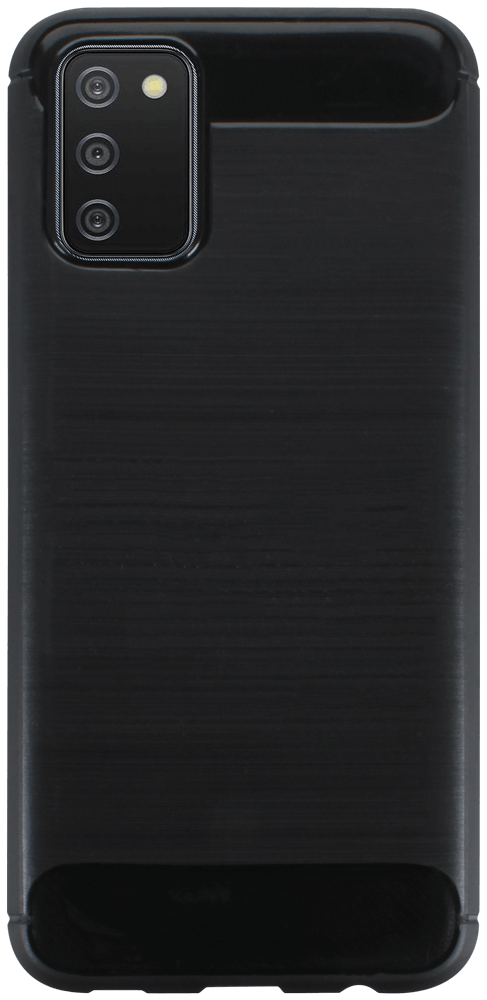 Samsung Galaxy A02s (SM-A025) ütésálló szilikon tok szálcsiszolt-karbon minta légpárnás sarok fekete