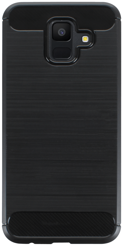 Samsung Galaxy A6 2018 (A600) ütésálló szilikon tok szálcsiszolt-karbon minta légpárnás sarok fekete
