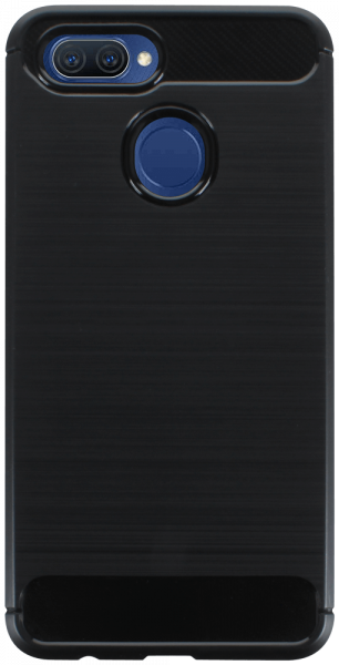 Oppo A12s ütésálló szilikon tok szálcsiszolt-karbon minta légpárnás sarok fekete