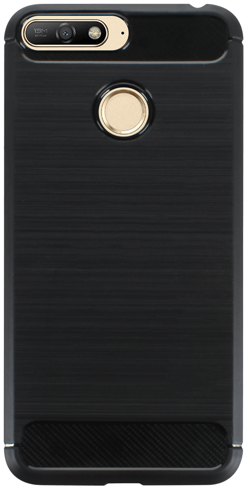 Huawei Y6 Prime 2018 ütésálló szilikon tok szálcsiszolt-karbon minta légpárnás sarok fekete