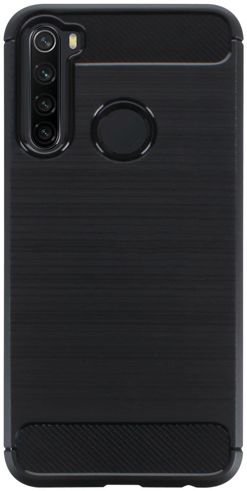 Xiaomi Redmi Note 8 ütésálló szilikon tok szálcsiszolt-karbon minta légpárnás sarok fekete