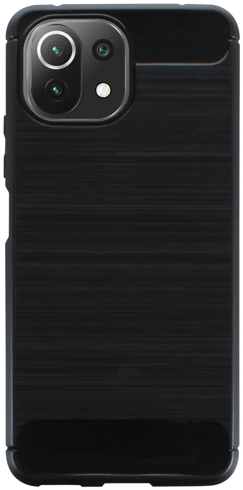 Xiaomi MI 11 Lite ütésálló szilikon tok szálcsiszolt-karbon minta légpárnás sarok fekete