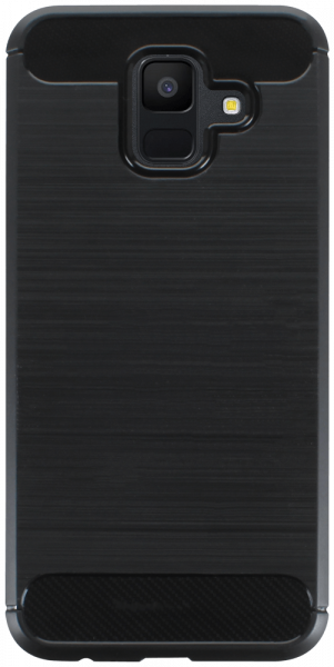 Samsung Galaxy A6 2018 Dual (A600) ütésálló szilikon tok szálcsiszolt-karbon minta légpárnás sarok fekete
