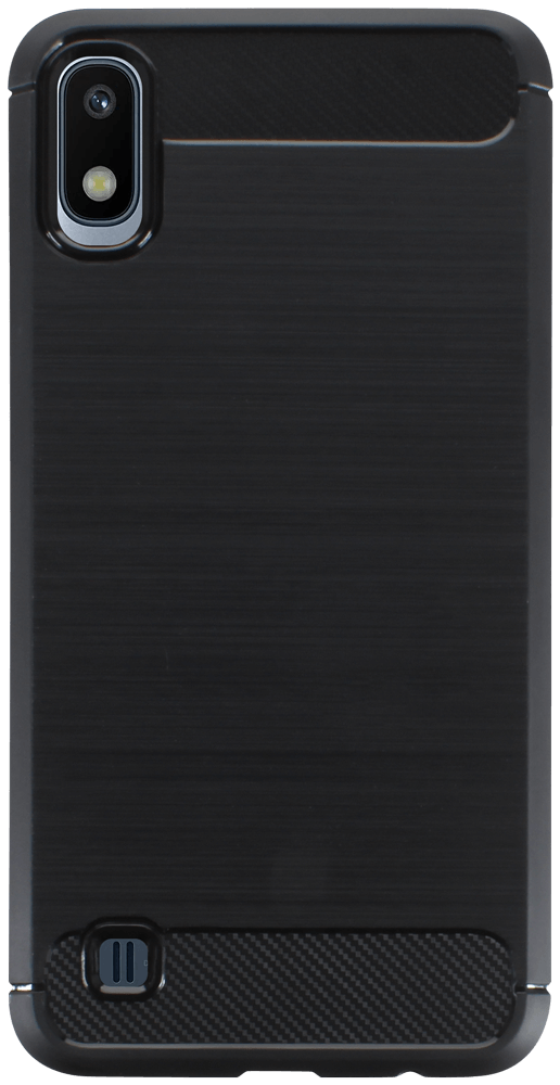 Samsung Galaxy A10 (SM-A105F) ütésálló szilikon tok szálcsiszolt-karbon minta légpárnás sarok fekete