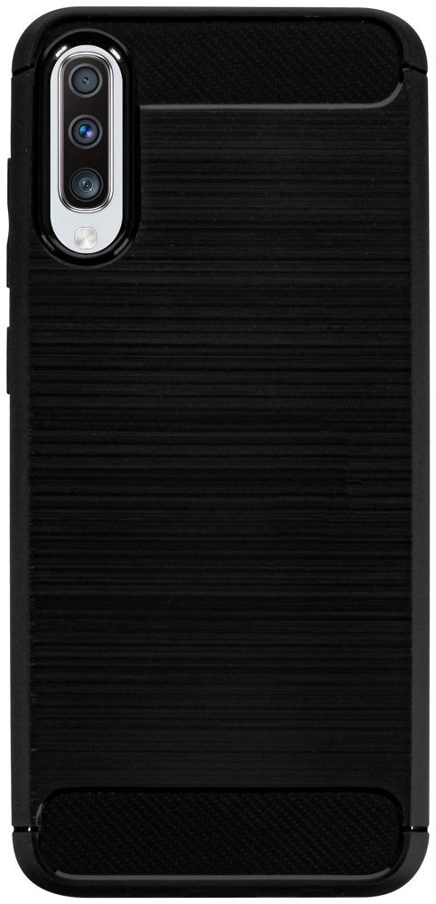 Samsung Galaxy A70 (SM-705) ütésálló szilikon tok szálcsiszolt-karbon minta légpárnás sarok fekete