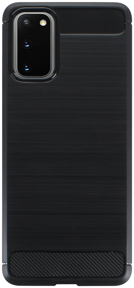 Samsung Galaxy S20 (SM-G980F) ütésálló szilikon tok szálcsiszolt-karbon minta légpárnás sarok fekete
