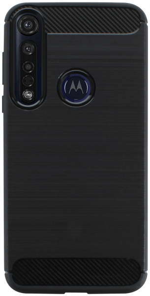 Motorola Moto G8 Plus ütésálló szilikon tok szálcsiszolt-karbon minta légpárnás sarok fekete