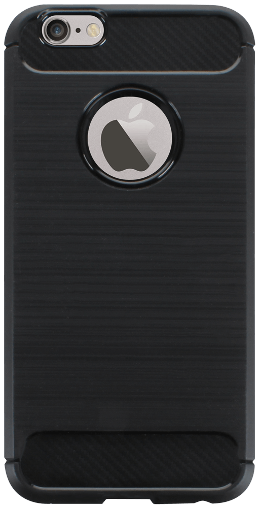 Apple iPhone 6S ütésálló szilikon tok szálcsiszolt-karbon minta légpárnás sarok logó kihagyós fekete