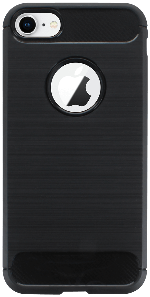Apple iPhone 8 ütésálló szilikon tok szálcsiszolt-karbon minta légpárnás sarok logó kihagyós fekete
