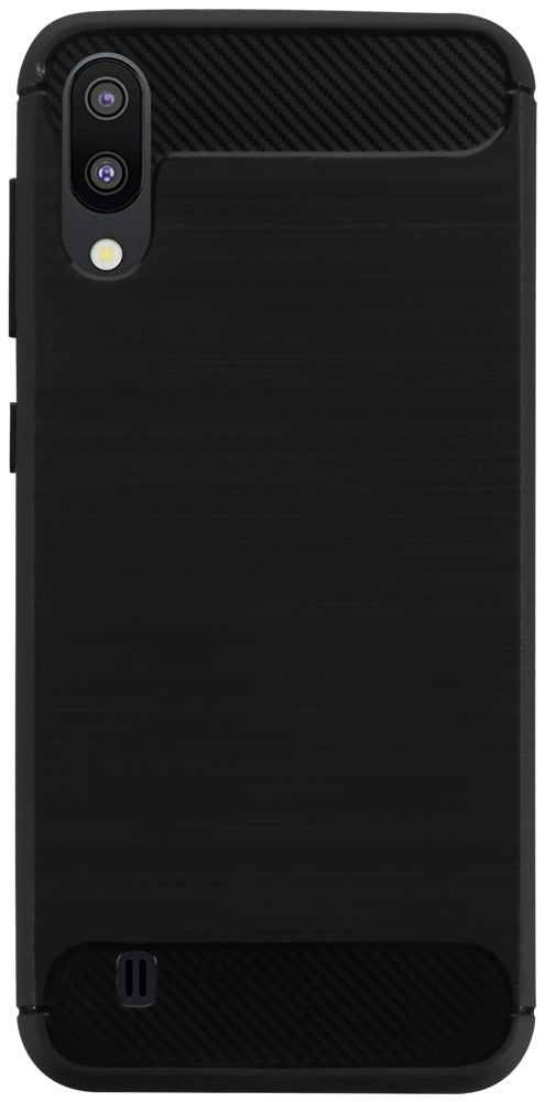Samsung Galaxy M10 (SM-M105) ütésálló szilikon tok szálcsiszolt-karbon minta légpárnás sarok fekete