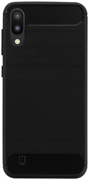 Samsung Galaxy M10 (SM-M105) ütésálló szilikon tok szálcsiszolt-karbon minta légpárnás sarok fekete