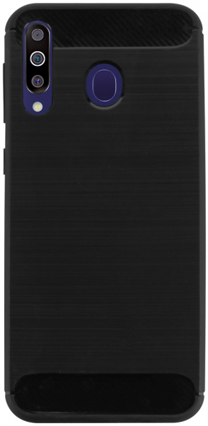 Samsung Galaxy M30 (SM-M305) ütésálló szilikon tok szálcsiszolt-karbon minta légpárnás sarok fekete