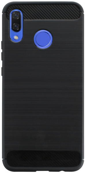 Huawei Nova 3 ütésálló szilikon tok szálcsiszolt-karbon minta légpárnás sarok fekete