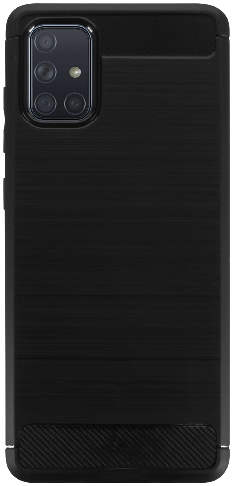 Samsung Galaxy A71 (SM-A715F) ütésálló szilikon tok szálcsiszolt-karbon minta légpárnás sarok fekete