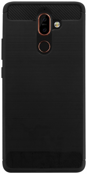 Nokia 7 Plus ütésálló szilikon tok szálcsiszolt-karbon minta légpárnás sarok fekete
