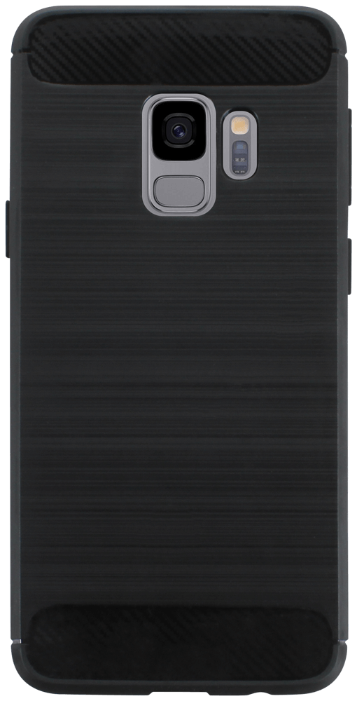 Samsung Galaxy S9 (G960) ütésálló szilikon tok szálcsiszolt-karbon minta légpárnás sarok fekete