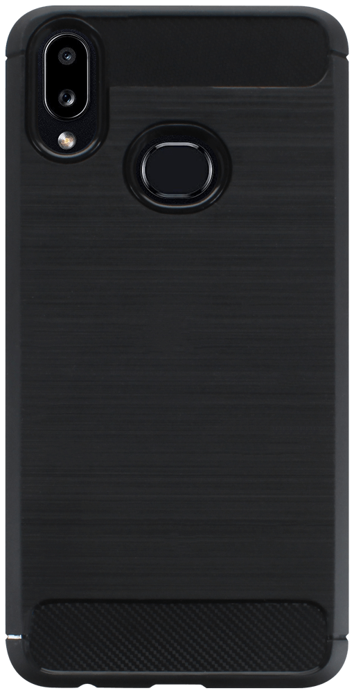Samsung Galaxy A10s (SM-A107M) ütésálló szilikon tok szálcsiszolt-karbon minta légpárnás sarok fekete
