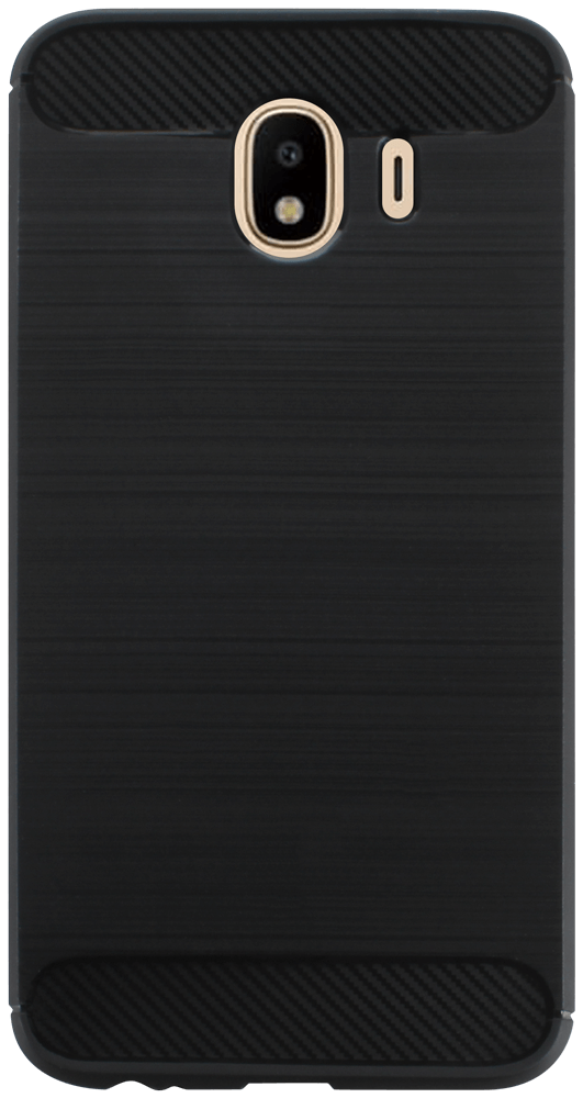 Samsung Galaxy J4 2018 (J400) ütésálló szilikon tok szálcsiszolt-karbon minta légpárnás sarok fekete