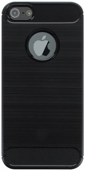 Apple iPhone 5 ütésálló szilikon tok szálcsiszolt-karbon minta légpárnás sarok logó kihagyós fekete