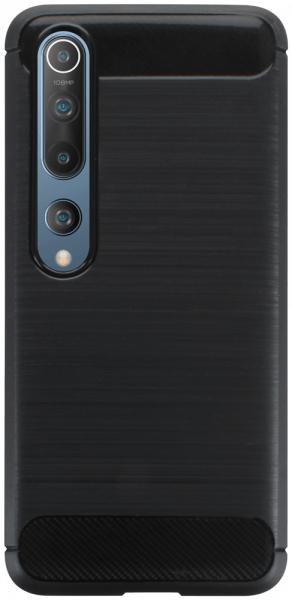 Xiaomi Mi 10 5G ütésálló szilikon tok szálcsiszolt-karbon minta légpárnás sarok fekete