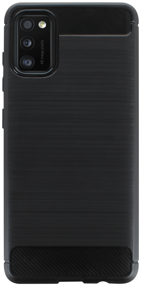 Samsung Galaxy A41 ( SM-A415F) ütésálló szilikon tok szálcsiszolt-karbon minta légpárnás sarok fekete