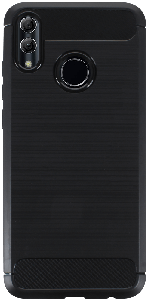 Huawei Honor 10 Lite ütésálló szilikon tok szálcsiszolt-karbon minta légpárnás sarok fekete