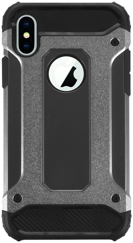 Apple iPhone X ütésálló tok logó kihagyós légpárnás sarkas, hibrid Forcell Armor ezüst