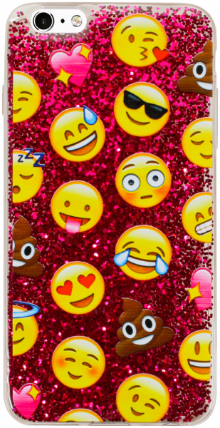 Apple iPhone 6 Plus kemény hátlap emoji mintás, flitteres rózsaszín