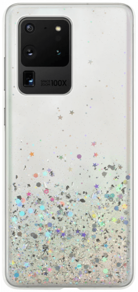 Samsung Galaxy S20 Ultra (SM-G988B) kemény hátlap szilikon kerettel flitteres átlátszó