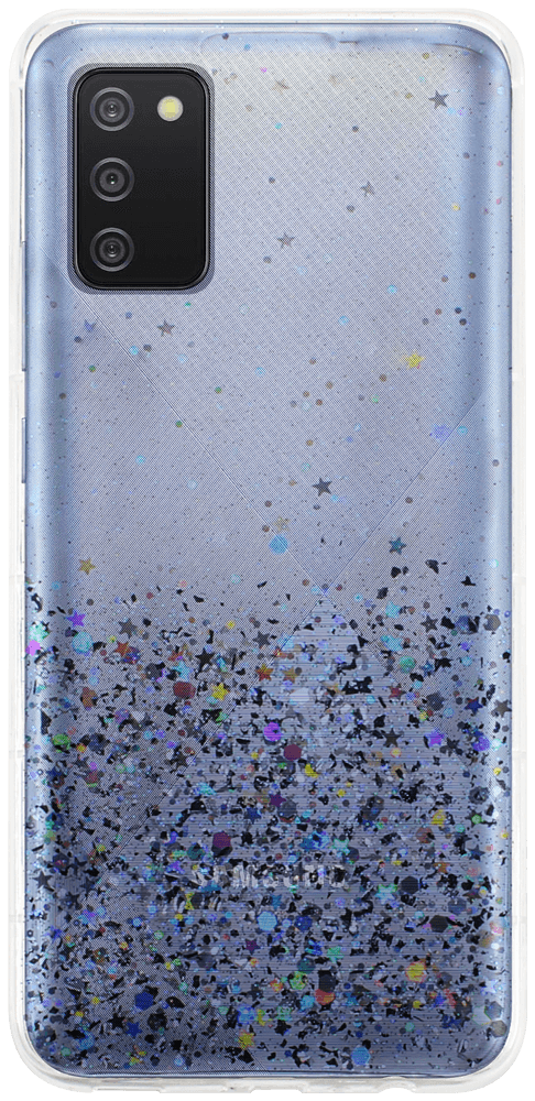 Samsung Galaxy A02s (SM-A025) kemény hátlap szilikon kerettel flitteres átlátszó