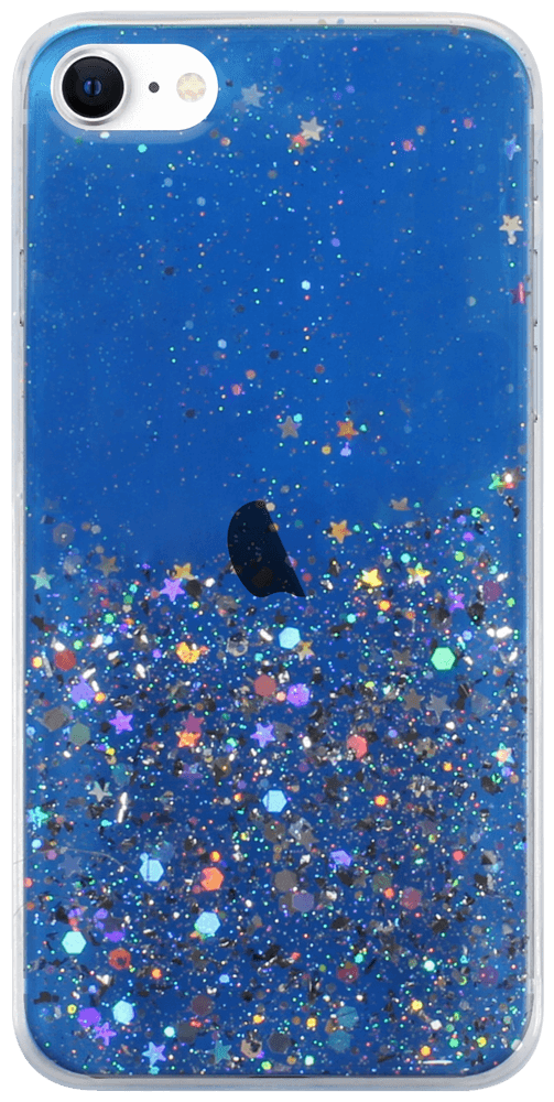 Apple iPhone 8 kemény hátlap szilikon kerettel flitteres átlátszó kék