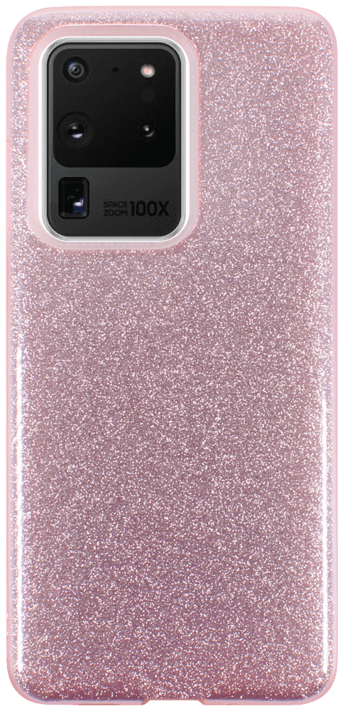Samsung Galaxy S20 Ultra 5G (SM-G988B) szilikon tok kivehető ezüst csillámporos réteg halvány rózsaszín