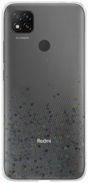 Xiaomi Redmi 9C kemény hátlap szilikon kerettel flitteres átlátszó