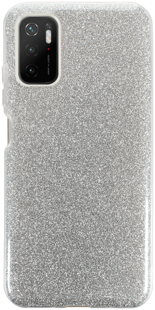 Xiaomi Poco M3 Pro 5G szilikon tok kivehető ezüst csillámporos réteg átlátszó