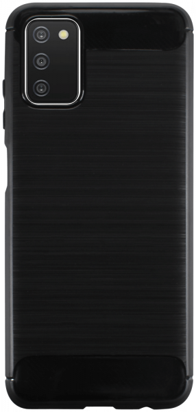 Samsung Galaxy A03s (SM-A037F) ütésálló szilikon tok szálcsiszolt-karbon minta légpárnás sarok fekete