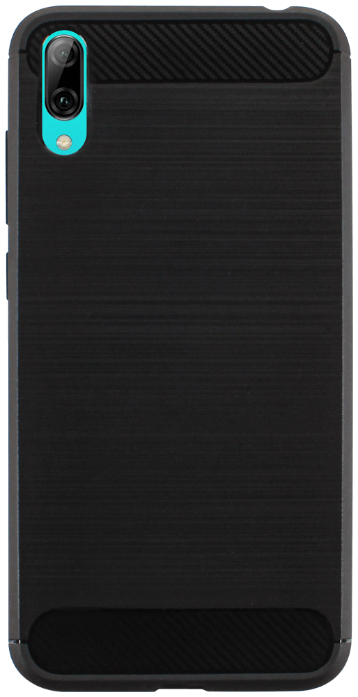 Huawei Y7 Pro 2019 ütésálló szilikon tok szálcsiszolt-karbon minta légpárnás sarok fekete