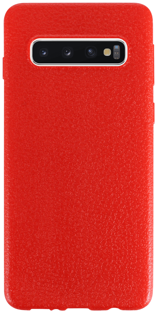 Samsung Galaxy S10 (SM-G973) szilikon tok bőrhatású piros