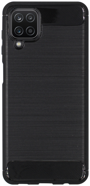 Samsung Galaxy A12 Nacho (SM-A127F) ütésálló szilikon tok szálcsiszolt-karbon minta légpárnás sarok fekete