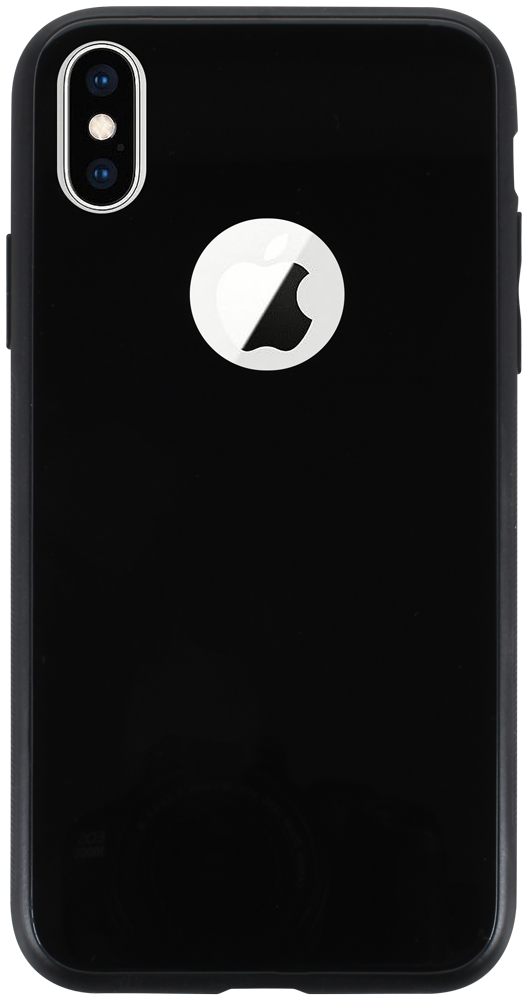 Apple iPhone XS kemény üveg hátlap logó kihagyós fekete