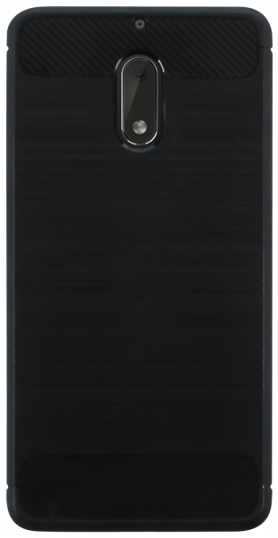Nokia 6 ütésálló szilikon tok szálcsiszolt-karbon minta légpárnás sarok fekete