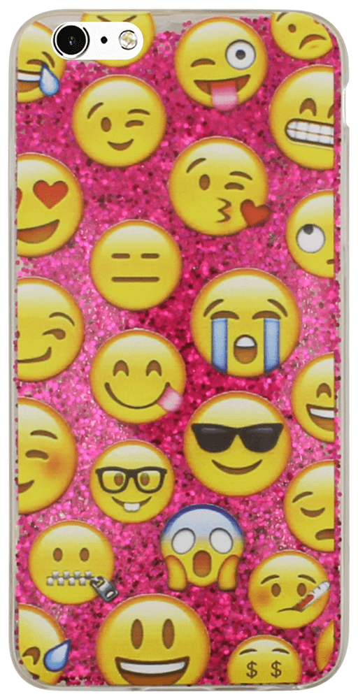 Apple iPhone 6 Plus kemény hátlap emoji mintás, flitteres rózsaszín