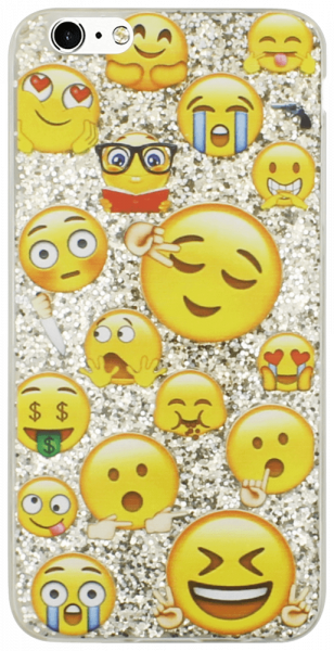 Apple iPhone 6 Plus kemény hátlap emoji mintás, flitteres ezüst