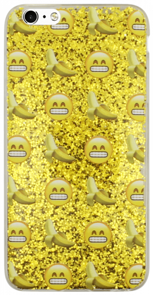 Apple iPhone 6S Plus kemény hátlap emoji mintás, flitteres arany