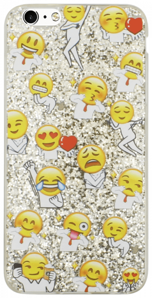 Apple iPhone 6 Plus kemény hátlap emoji mintás, flitteres ezüst