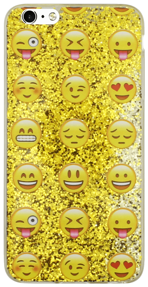 Apple iPhone 6 Plus kemény hátlap emoji mintás, flitteres arany