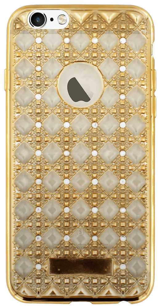 Apple iPhone 6 szilikon tok logónál átlátszó rombusz mintás arany/átlátszó