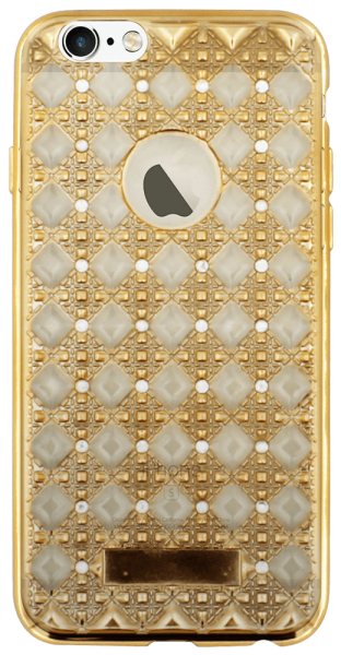 Apple iPhone 6 szilikon tok logónál átlátszó rombusz mintás arany/átlátszó