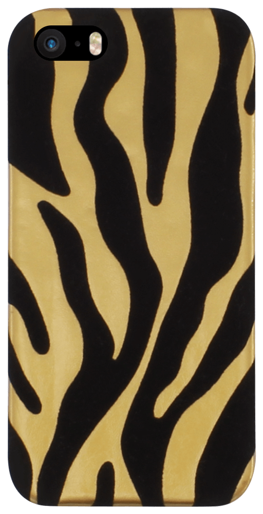 Apple iPhone SE (2016) kemény hátlap szőrmés zebra mintás fekete/arany